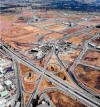 Ariel view showing land fragmentation that occurs from freeways and cloverleafs